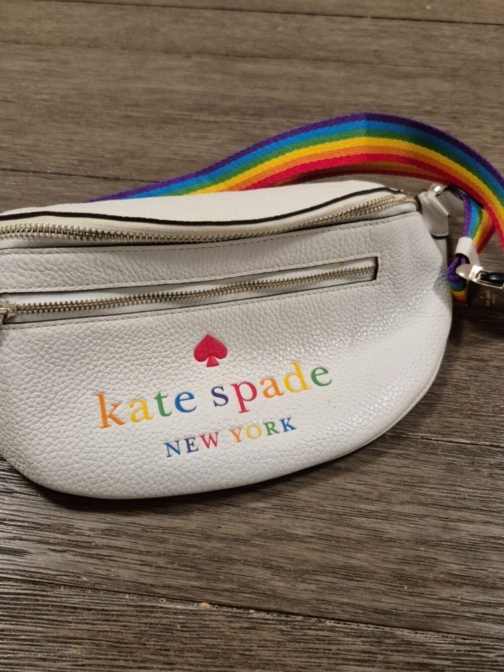 Kate Spade Leila Belt Bag Waist Fanny Pack White Pebble Rainbow Pride READ